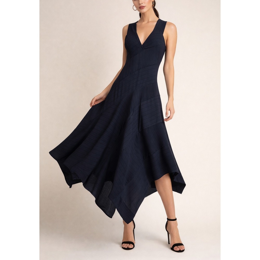 Asymmetrical Handkerchief Hem Bias Cut Midi Dress Navy Derek Lam 36 not 10Crosby